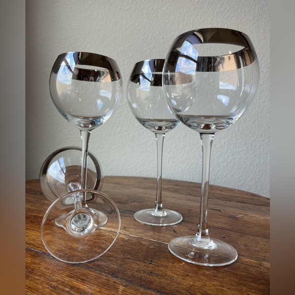 Dorothy Thorpe style Platinum color rim Crystal Balloon Wine Glasses Set of 4 - Picture 8 of 8